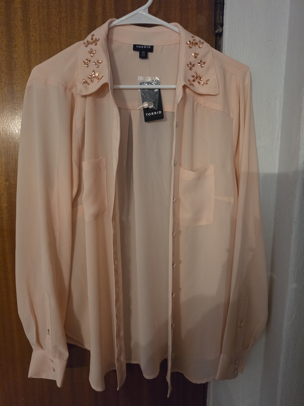 Torrid Embellished Collar Chiffon Button-Up Blouse